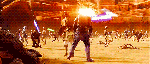 I love how this is filmed with Mace Windu at best being bored with the bounty hunter attacking him. 