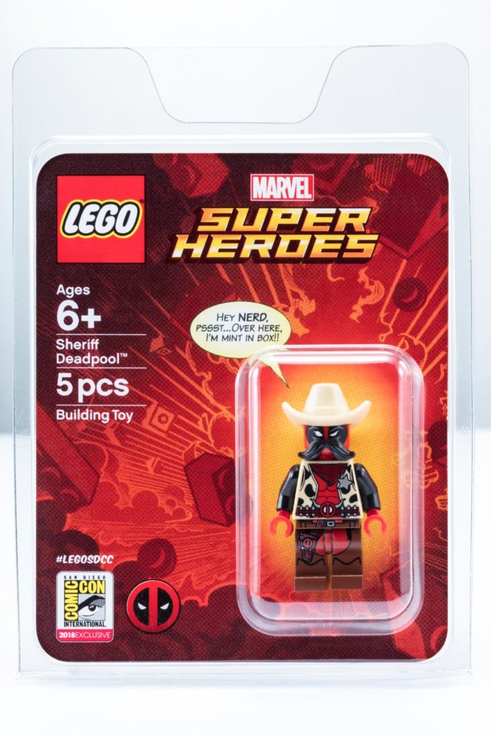 Sheriff Deadpool in package SDCC LEGO minifig exclusive